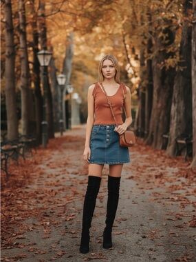 Intermix Maria Tie Shoulder Ribbed Top in Rust Orange Size XS
